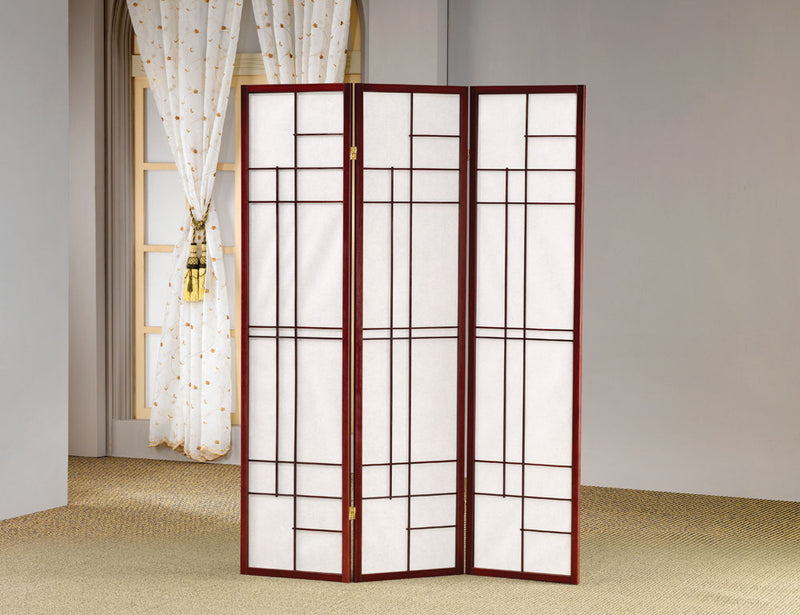 Katerina 3-panel Folding Floor Screen White and Cherry - Ace Furniture and Decor