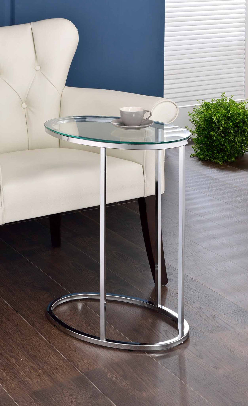 Kyle Oval Snack Table Chrome and Clear - Ace Furniture and Decor