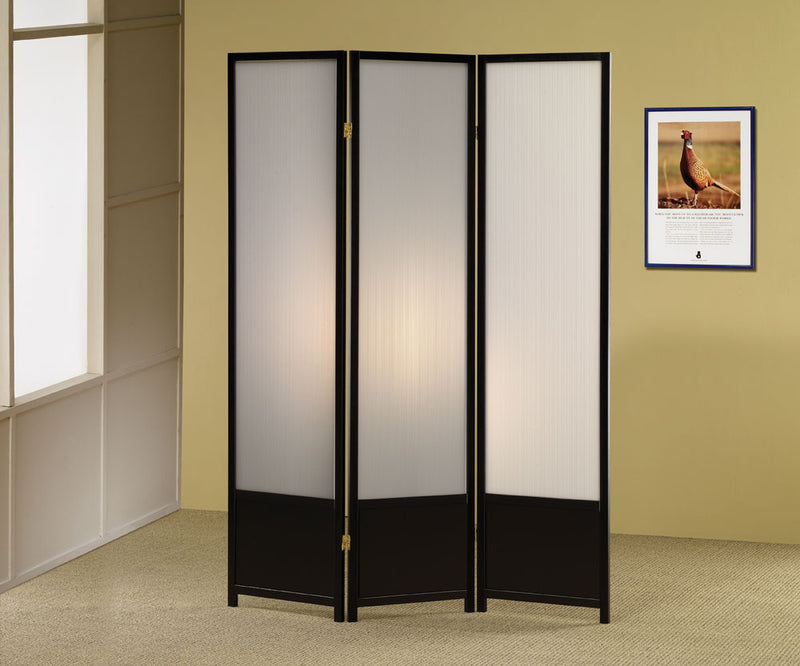 Calix 3-panel Folding Floor Screen Translucent and Black - Ace Furniture and Decor