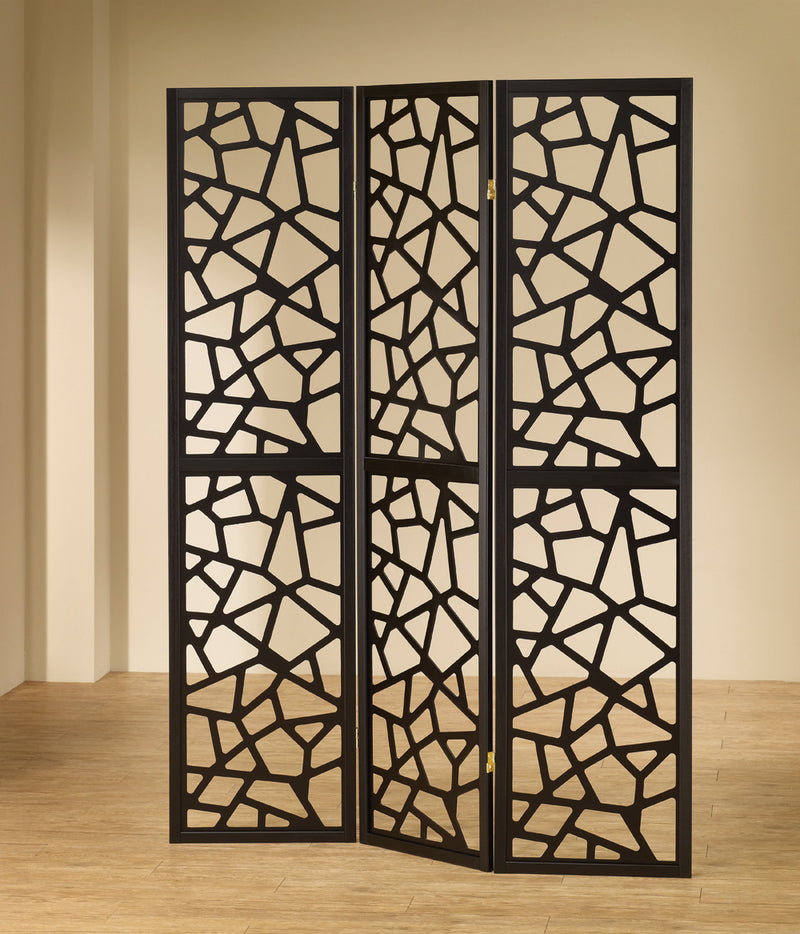 Nailan 3-panel Open Mosaic Pattern Room Divider Black - Ace Furniture and Decor