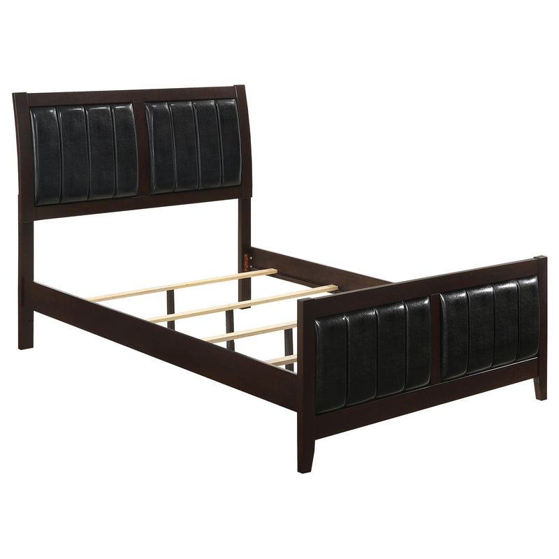 Carlton California King, E.King, & Queen Upholstered Bed Cappuccino and Black - Ace Furniture and Decor