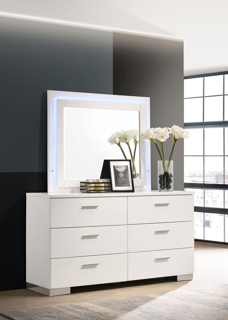 Felicity 6-drawer Dresser with LED Mirror White High Gloss - Ace Furniture and Decor