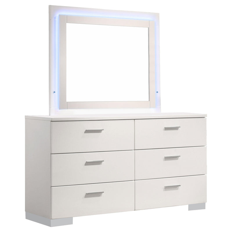 Felicity 6-drawer Dresser with LED Mirror White High Gloss - Ace Furniture and Decor