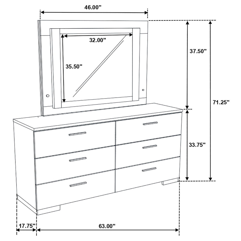 Felicity 6-drawer Dresser with LED Mirror White High Gloss - Ace Furniture and Decor