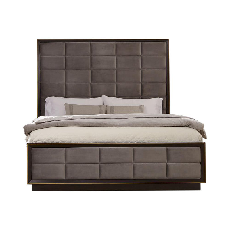 Durango California King, Eastren King, & Queen Upholstered Bed Smoked Peppercorn and Grey - Ace Furniture and Decor