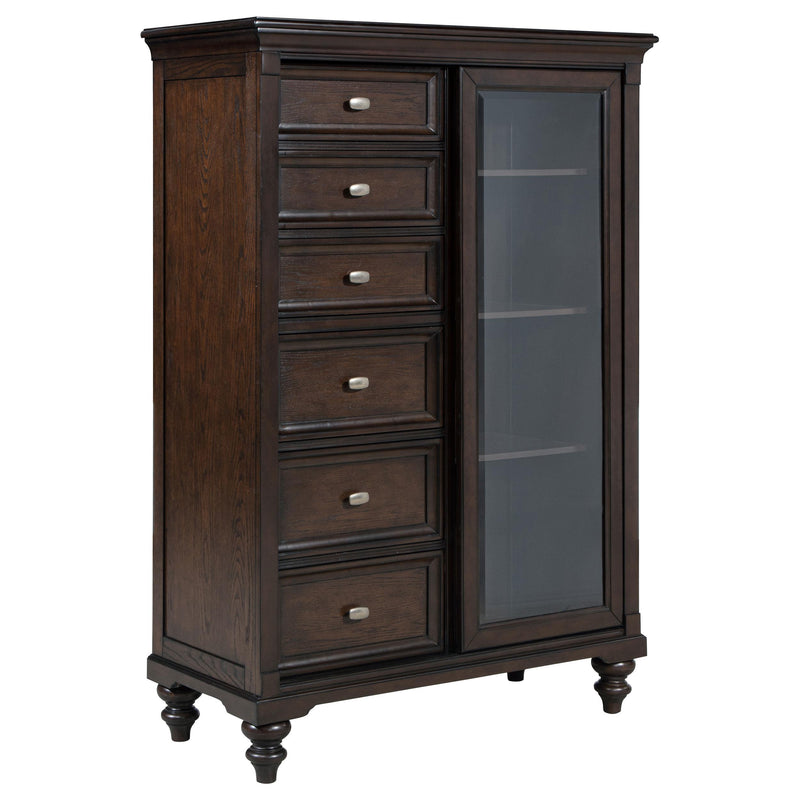 Andover 6-drawer Tempered Glass Door Chest Dark Oak - Ace Furniture and Decor