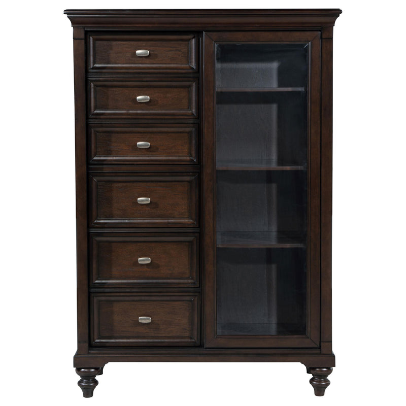 Andover 6-drawer Tempered Glass Door Chest Dark Oak - Ace Furniture and Decor