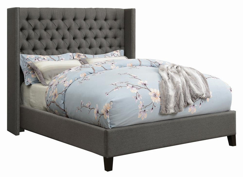 Bancroft Demi-wing Upholstered California King, E.King, Queen & Full Bed Grey - Ace Furniture and Decor