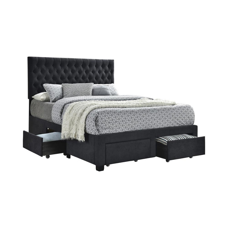 Soledad Eastern King, Full, & Queen 4-drawer Button Tufted Storage Bed Black & White - Ace Furniture and Decor