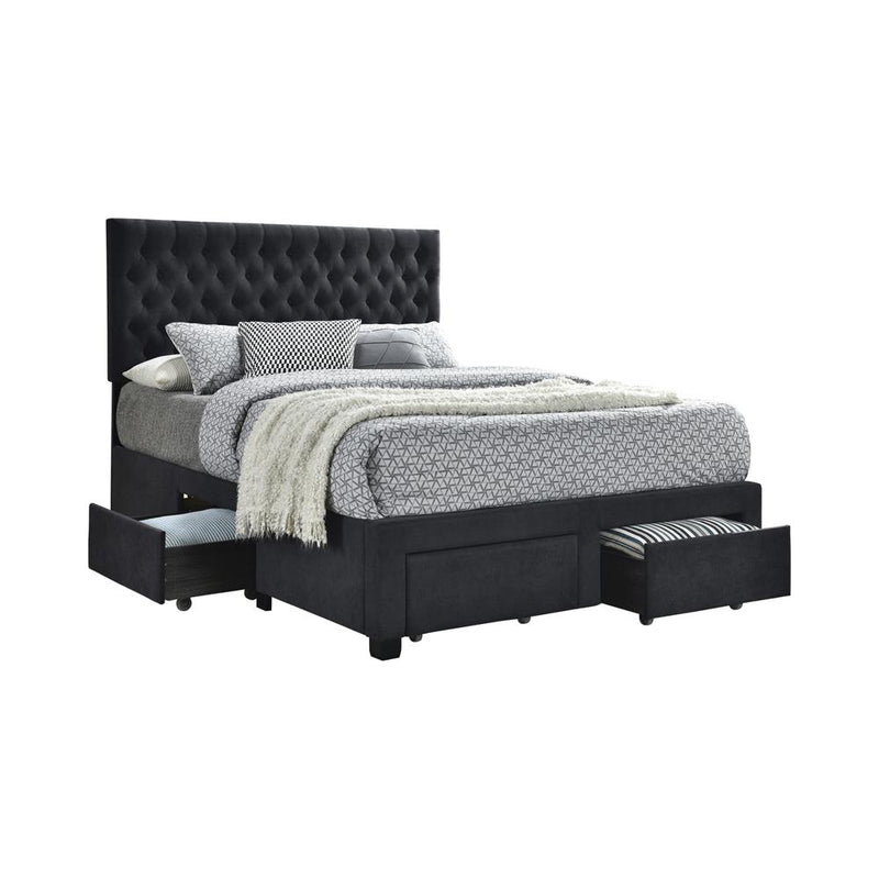Soledad Eastern King, Full, & Queen 4-drawer Button Tufted Storage Bed Black & White - Ace Furniture and Decor