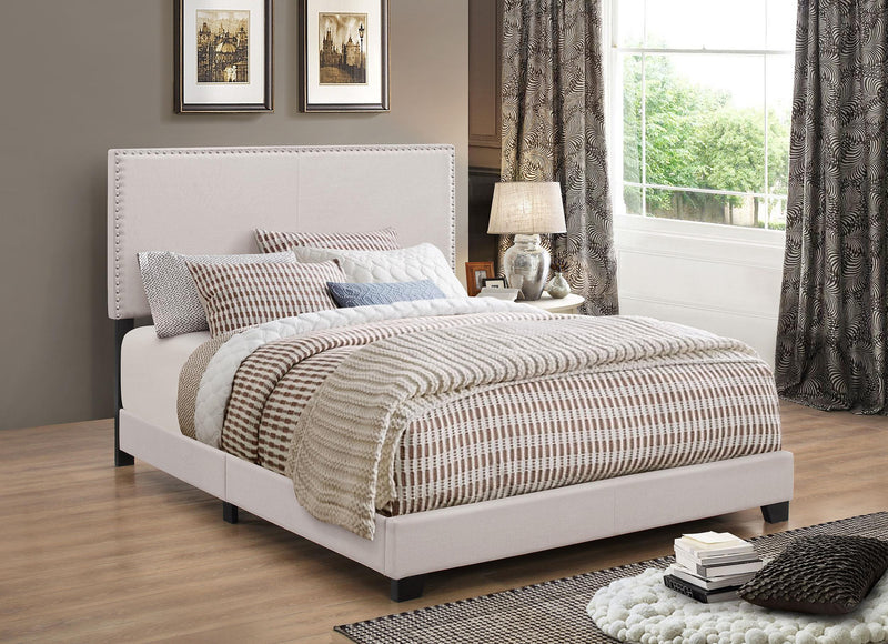 Boyd California King, King, & Queen Upholstered Bed with Nailhead Trim Charcoal & Grey - Ace Furniture and Decor
