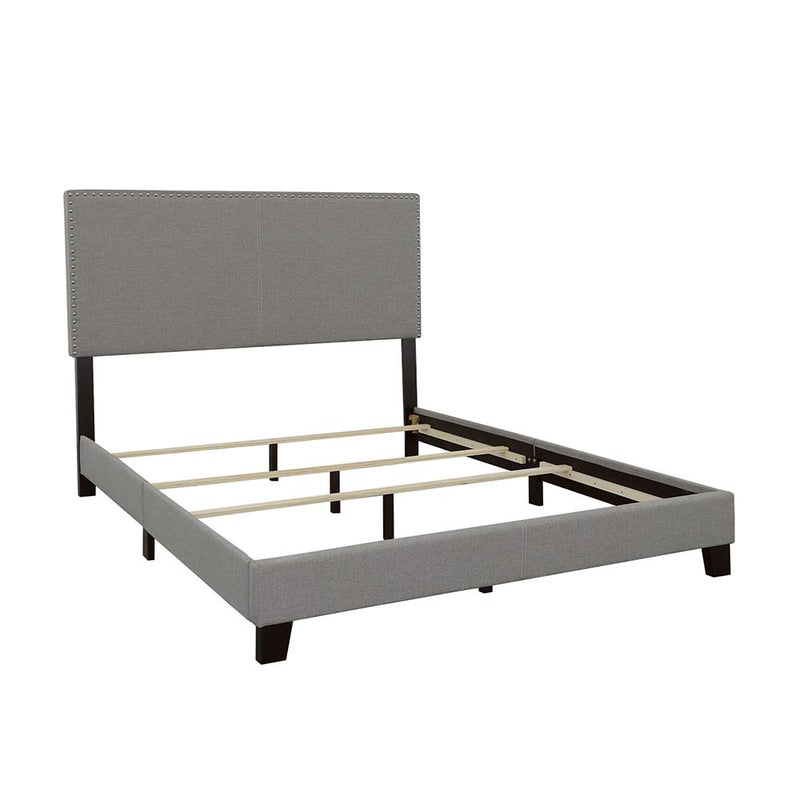 Boyd California King, King, & Queen Upholstered Bed with Nailhead Trim Charcoal & Grey - Ace Furniture and Decor