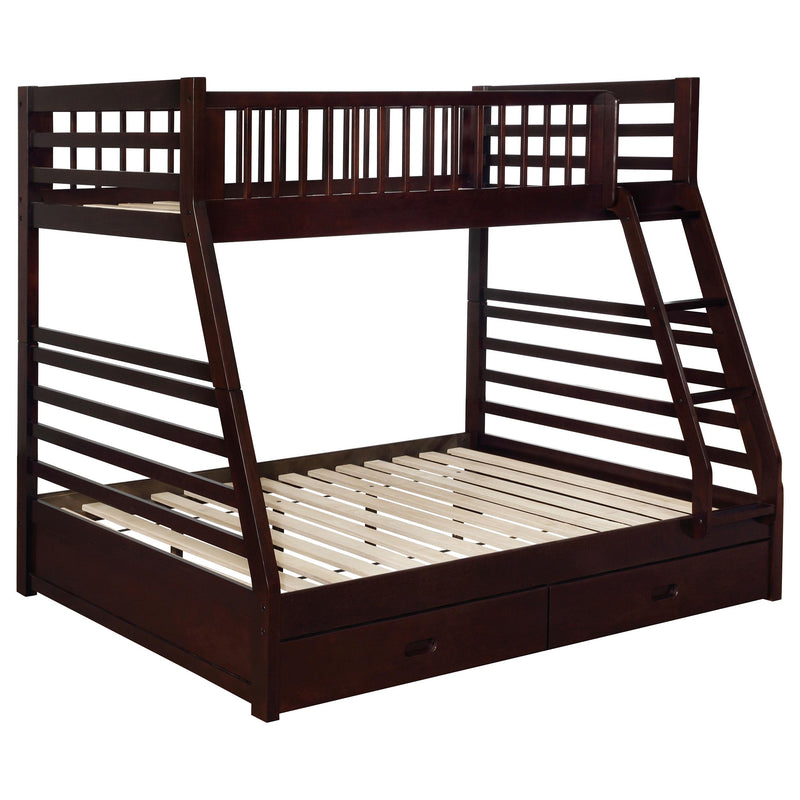 Ashton Twin Over Full 2-drawer Bunk Bed Cappuccino, White, Navy, Honey, & Brown - Ace Furniture and Decor