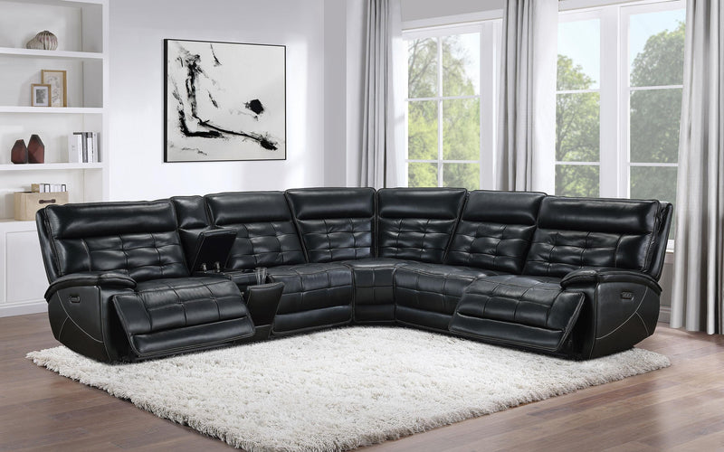 Hewitt Leather Upholstered Power Reclining Sectional Black - Ace Furniture and Decor