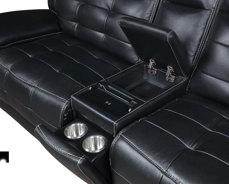 Hewitt Leather Upholstered Power Reclining Sectional Black - Ace Furniture and Decor