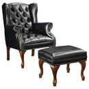 Roberts Button Tufted Back Accent Chair with Ottoman Black and Espresso - Ace Furniture and Decor