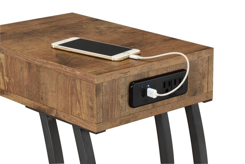 Troy Accent Table with Power Outlet Antique Nutmeg - Ace Furniture and Decor