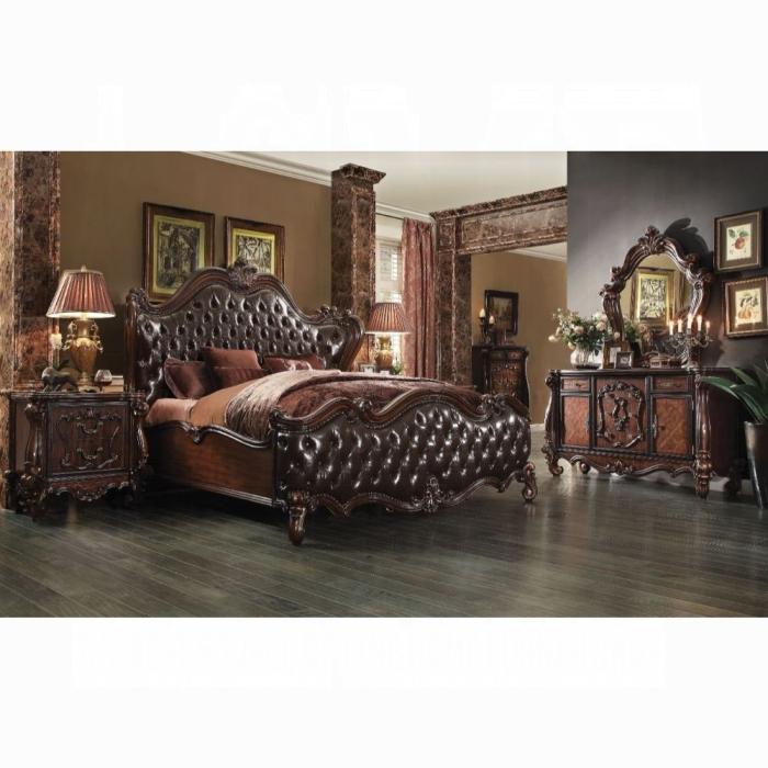 Versailles 2-Tone Dark Brown PU & Cherry Oak Queen Bed - Ace Furniture and Decor