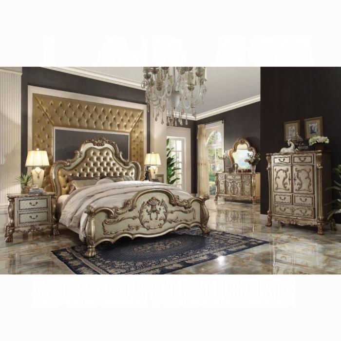 Dresden Bone PU & Gold Patina Queen Bed - Ace Furniture and Decor