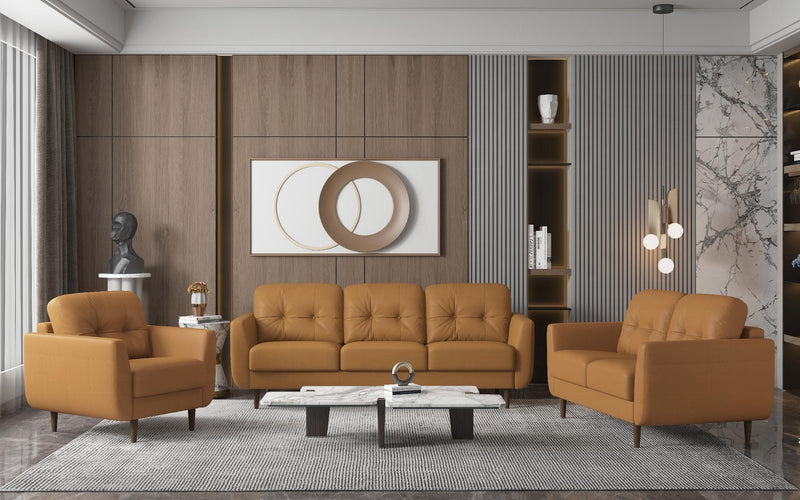 Radwan Camel Leather Loveseat - Ace Furniture and Decor