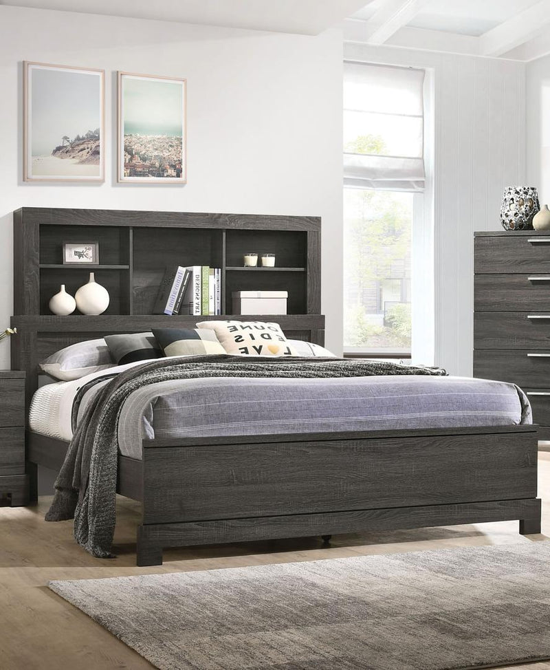 Acme Furniture Lantha Queen Bookcase Panel Bed in Grey Oak 22030Q - Ace Furniture and Decor