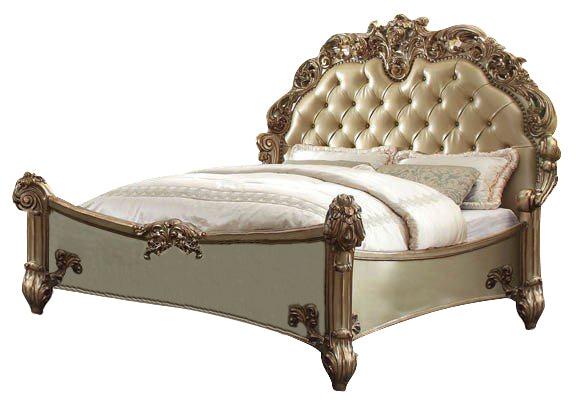 Acme Vendome Button Tufted King Bed in Gold Patina 22997EK - Ace Furniture and Decor