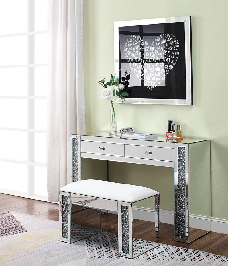 Noralie PU, Mirrored & Faux Diamonds Vanity Stool - Ace Furniture and Decor