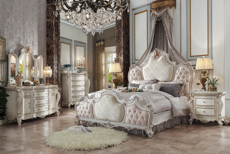Picardy Fabric & Antique Pearl Eastern King Bed - Ace Furniture and Decor