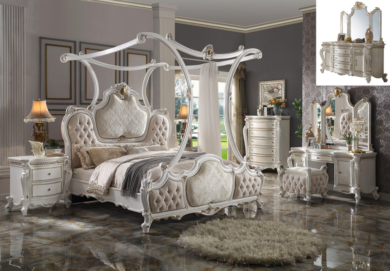 Picardy Fabric & Antique Pearl Eastern King Bed (Canopy) - Ace Furniture and Decor