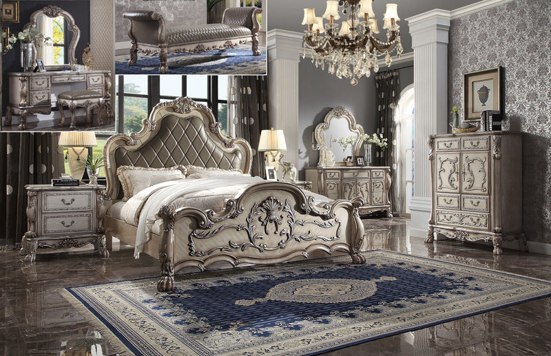 Dresden Vintage Bone White & PU Queen Bed - Ace Furniture and Decor