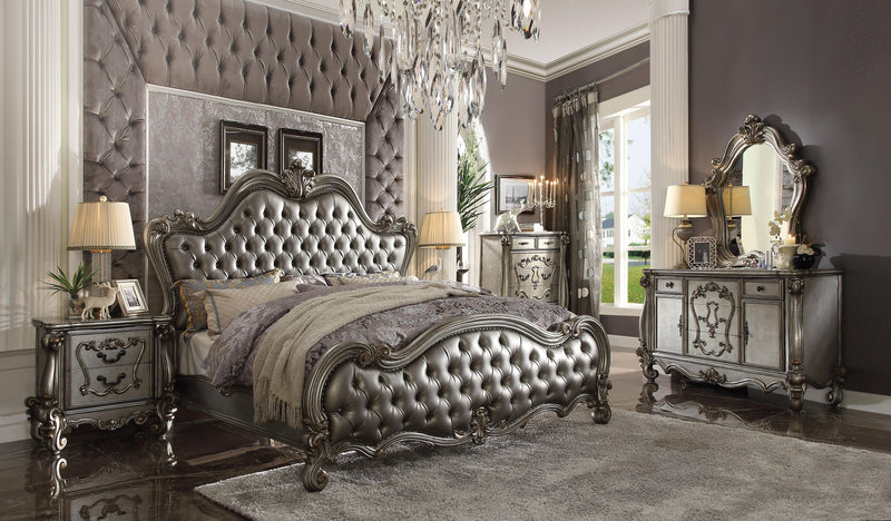 Versailles II Silver PU & Antique Platinum Queen Bed - Ace Furniture and Decor
