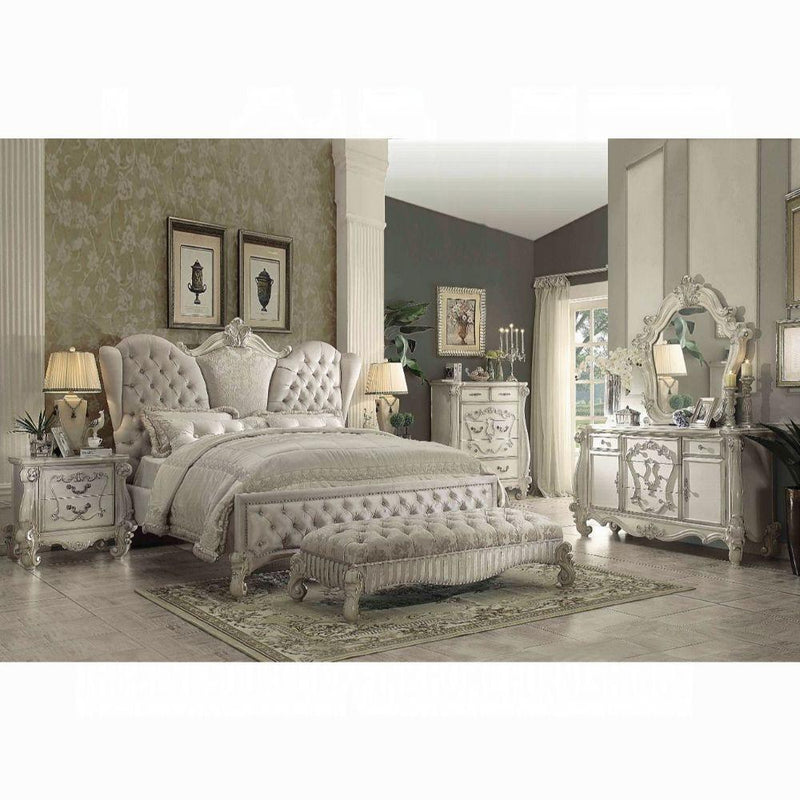 Versailles Ivory Velvet & Bone White Queen Bed - Ace Furniture and Decor