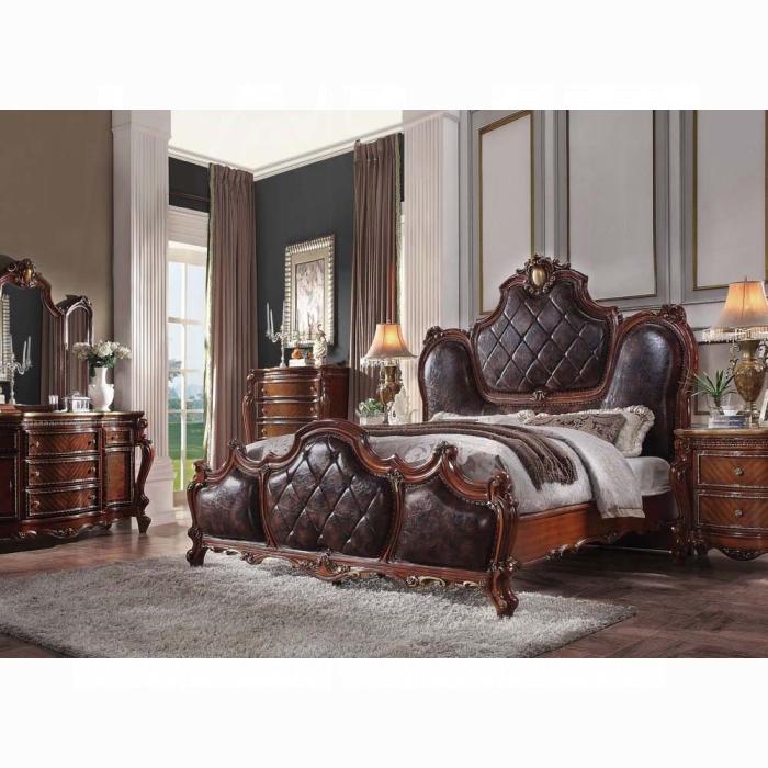 Picardy PU & Cherry Oak Eastern King Bed - Ace Furniture and Decor