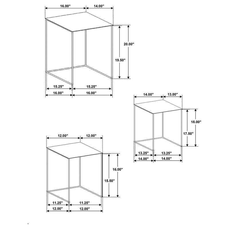 Imez 3-piece Rectangular Metal Nesting Table Grey - Ace Furniture and Decor