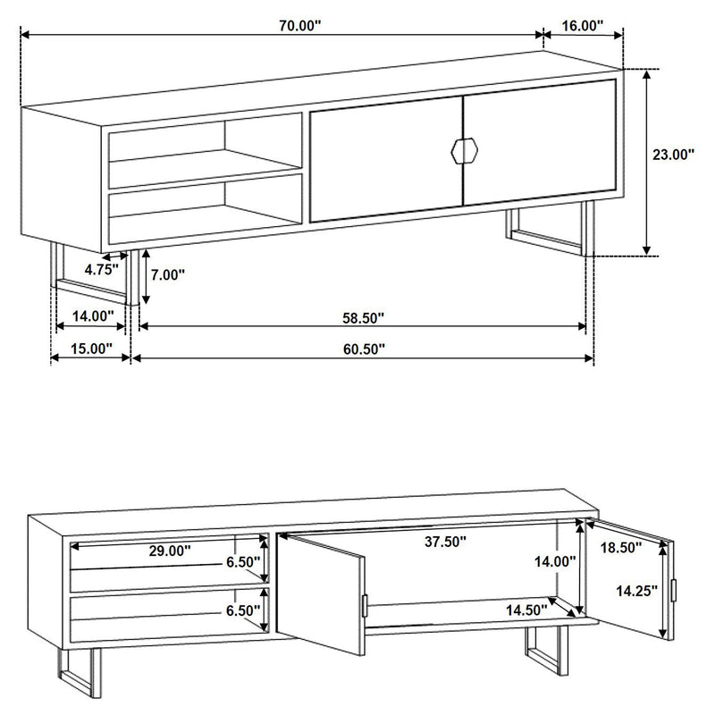 Marsden 2-door Wood 70" TV Stand Charcoal Black - Ace Furniture and Decor
