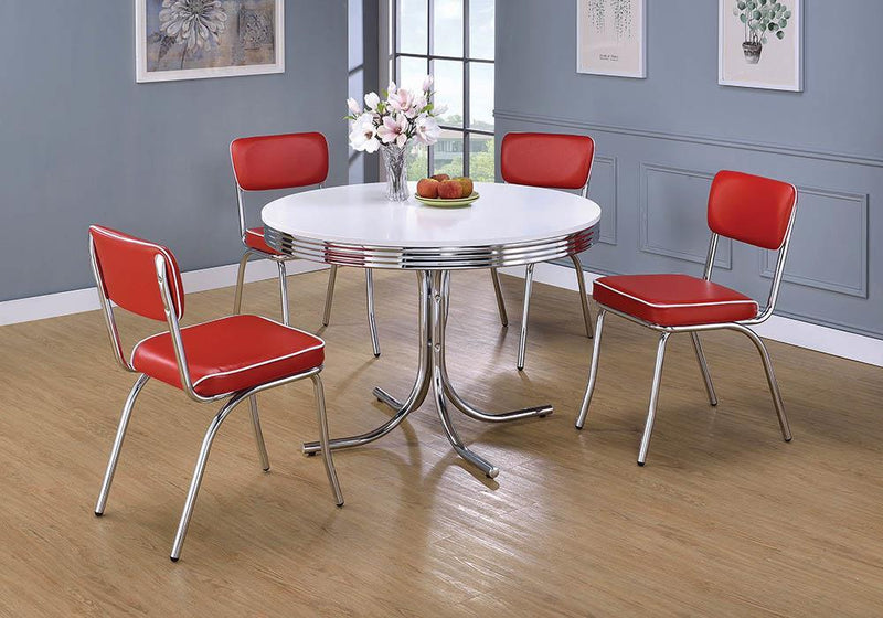 Retro Round Dining Table Glossy White and Chrome - Ace Furniture and Decor