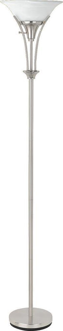 Archie Floor Lamp with Frosted Ribbed Shade Brushed Steel - Ace Furniture and Decor