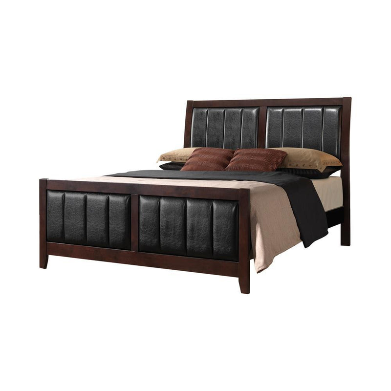 Carlton California King, E.King, & Queen Upholstered Bed Cappuccino and Black - Ace Furniture and Decor