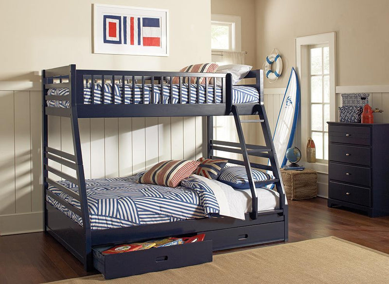 Ashton Twin Over Full 2-drawer Bunk Bed Cappuccino, White, Navy, Honey, & Brown - Ace Furniture and Decor