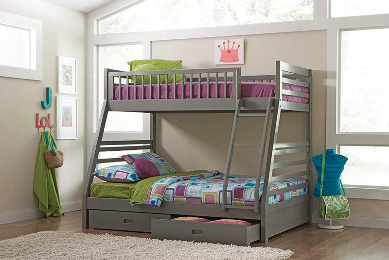 Ashton Twin Over Full 2-drawer Bunk Bed Cappuccino, White, Navy, Honey, & Brown - Ace Furniture and Decor