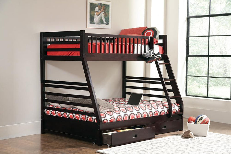 Ashton Twin Over Full 2-drawer Bunk Bed Cappuccino, White, Navy, Honey, & Brown - Ace Furniture and Decor