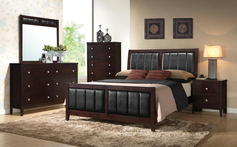 Carlton California King, E.King, & Queen Upholstered Bed Cappuccino and Black - Ace Furniture and Decor