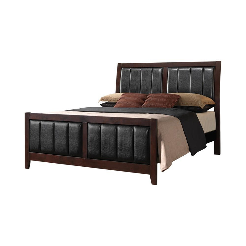 Carlton California King, E.King, & Queen Upholstered Bed Cappuccino and Black - Ace Furniture and Decor