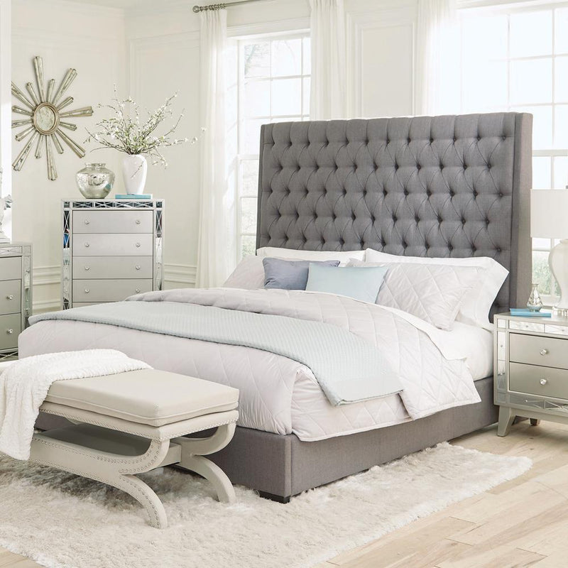 Camille Tall Tufted California King, E.King & Queen Bed Grey - Ace Furniture and Decor