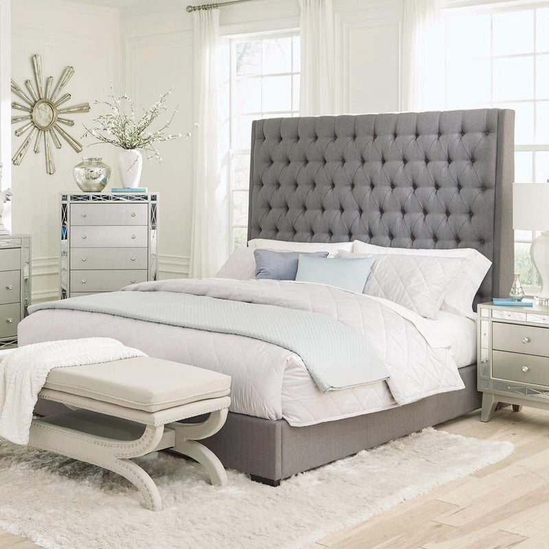 Camille Tall Tufted California King, E.King & Queen Bed Grey - Ace Furniture and Decor
