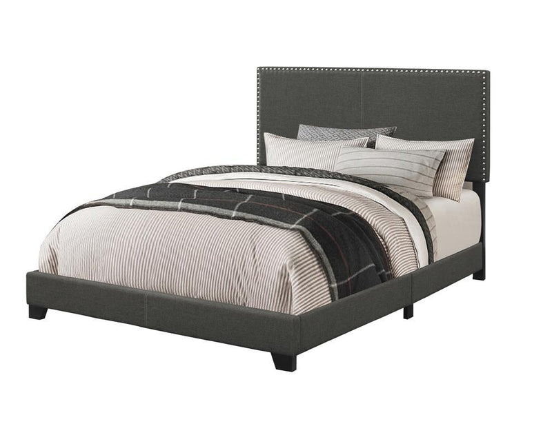 Boyd California King, King, & Queen Upholstered Bed with Nailhead Trim Charcoal & Grey - Ace Furniture and Decor
