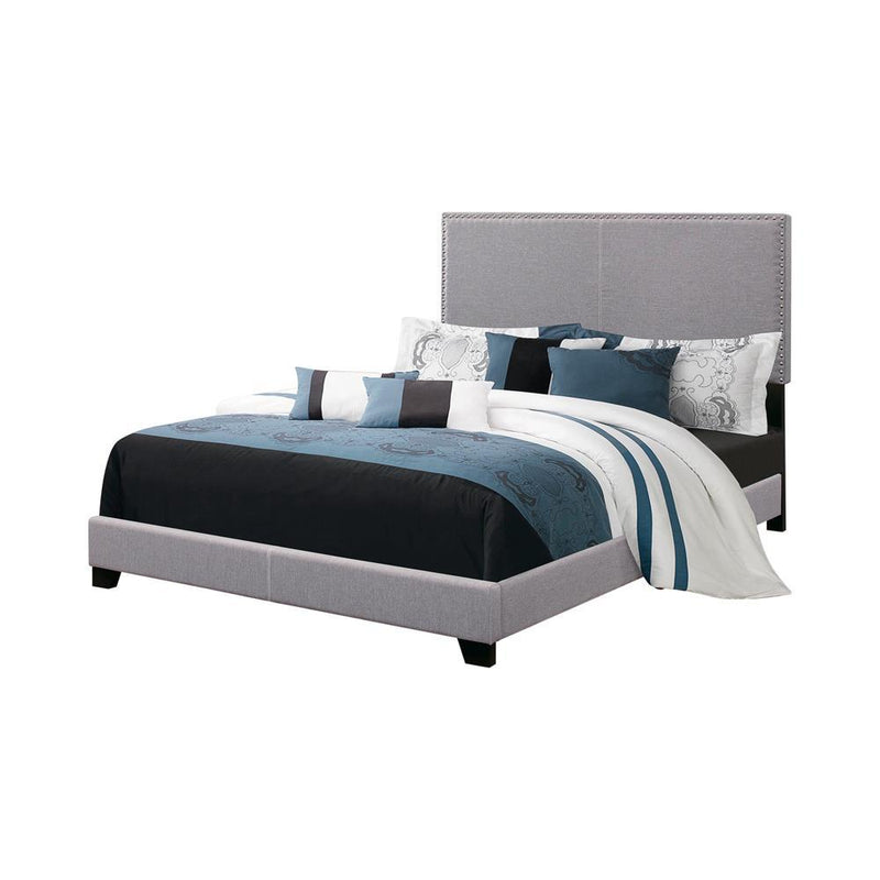 Boyd California King, King, & Queen Upholstered Bed with Nailhead Trim Charcoal & Grey - Ace Furniture and Decor