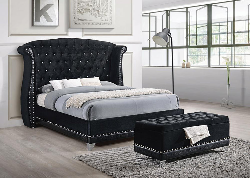 Barzini California King, E.King, & Queen Tufted Upholstered Bed Black - Ace Furniture and Decor