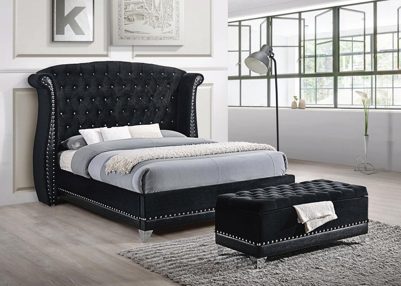 Barzini California King, E.King, & Queen Tufted Upholstered Bed Black - Ace Furniture and Decor