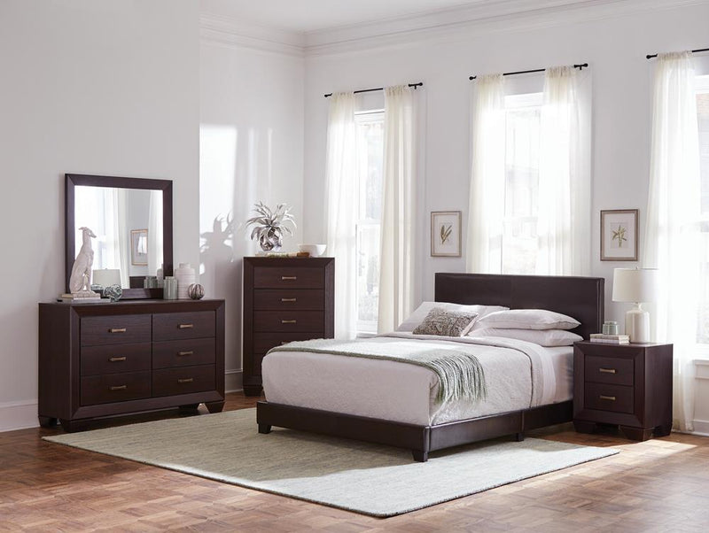 Dorian Upholstered California King, E.King, & Queen Bed Black, Brown, & Grey - Ace Furniture and Decor